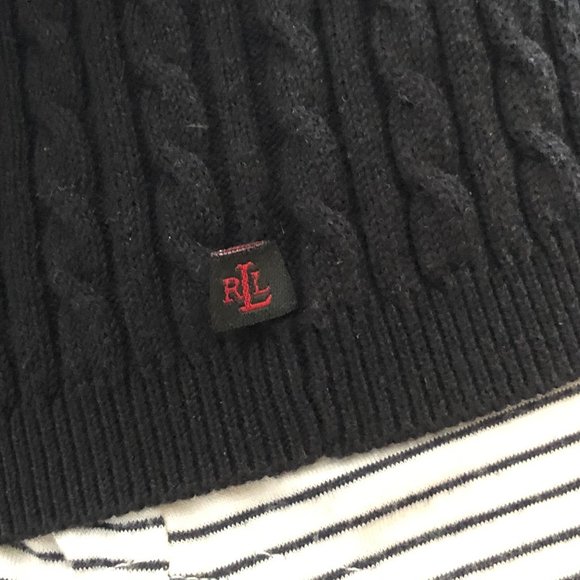 RALPH LAUREN LRL Vintage Classic Cardigan Cable Knit Cotton Black Petite PS - Picture 4 of 8
